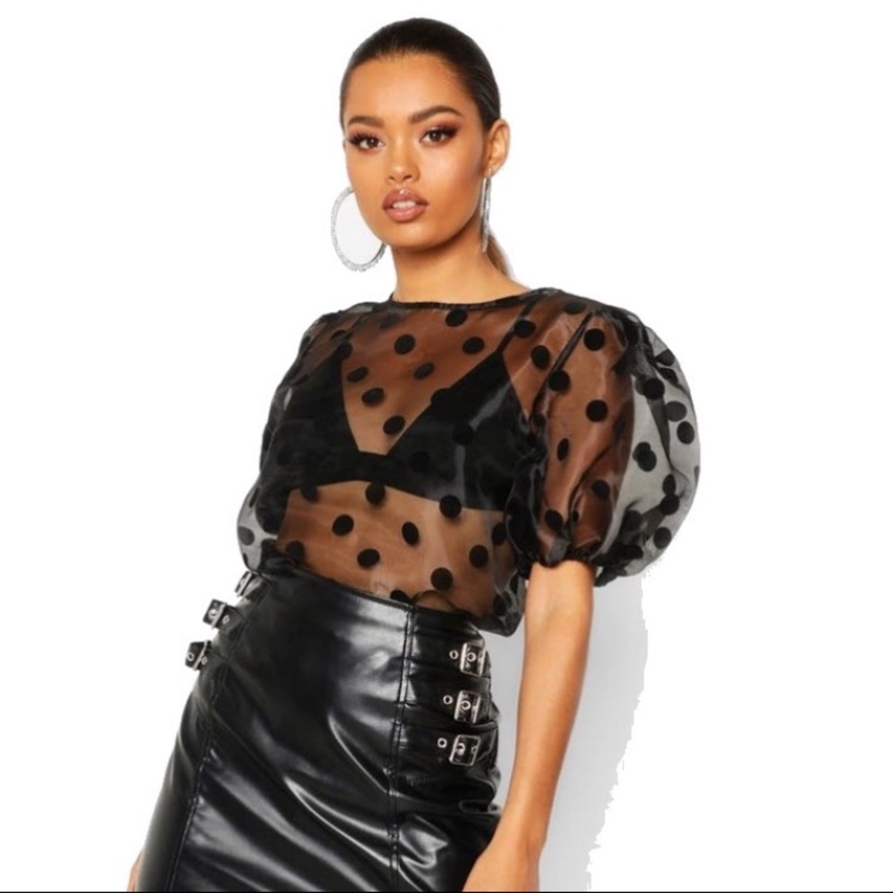 Boohoo Organza Puff Sleeve Top